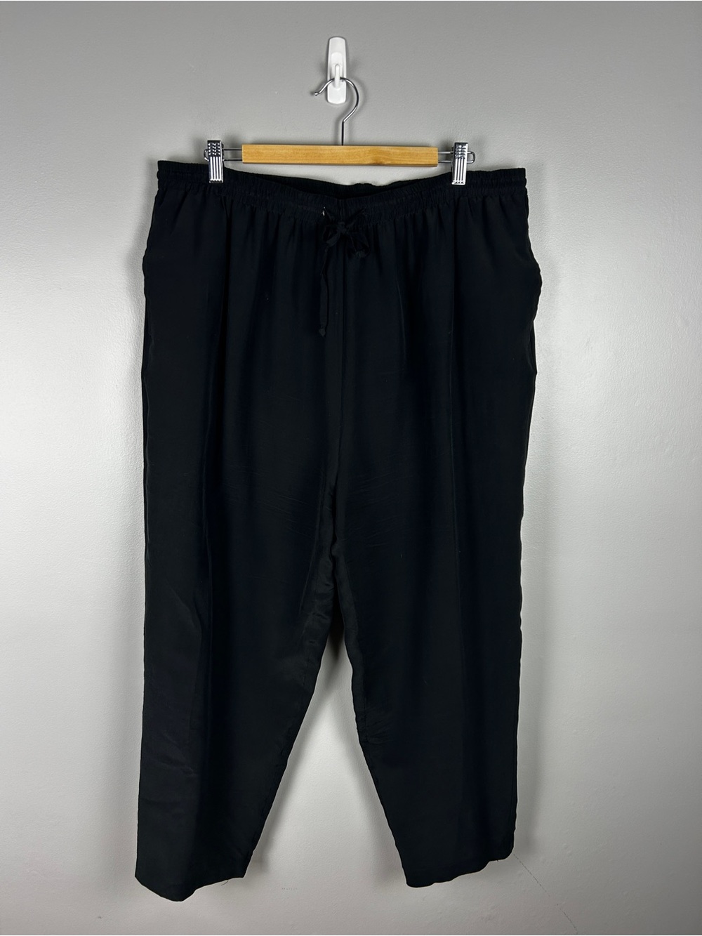 Vintage 100% Silk Drawstring Pants Black Size XL Straight Leg Relaxed Minimal